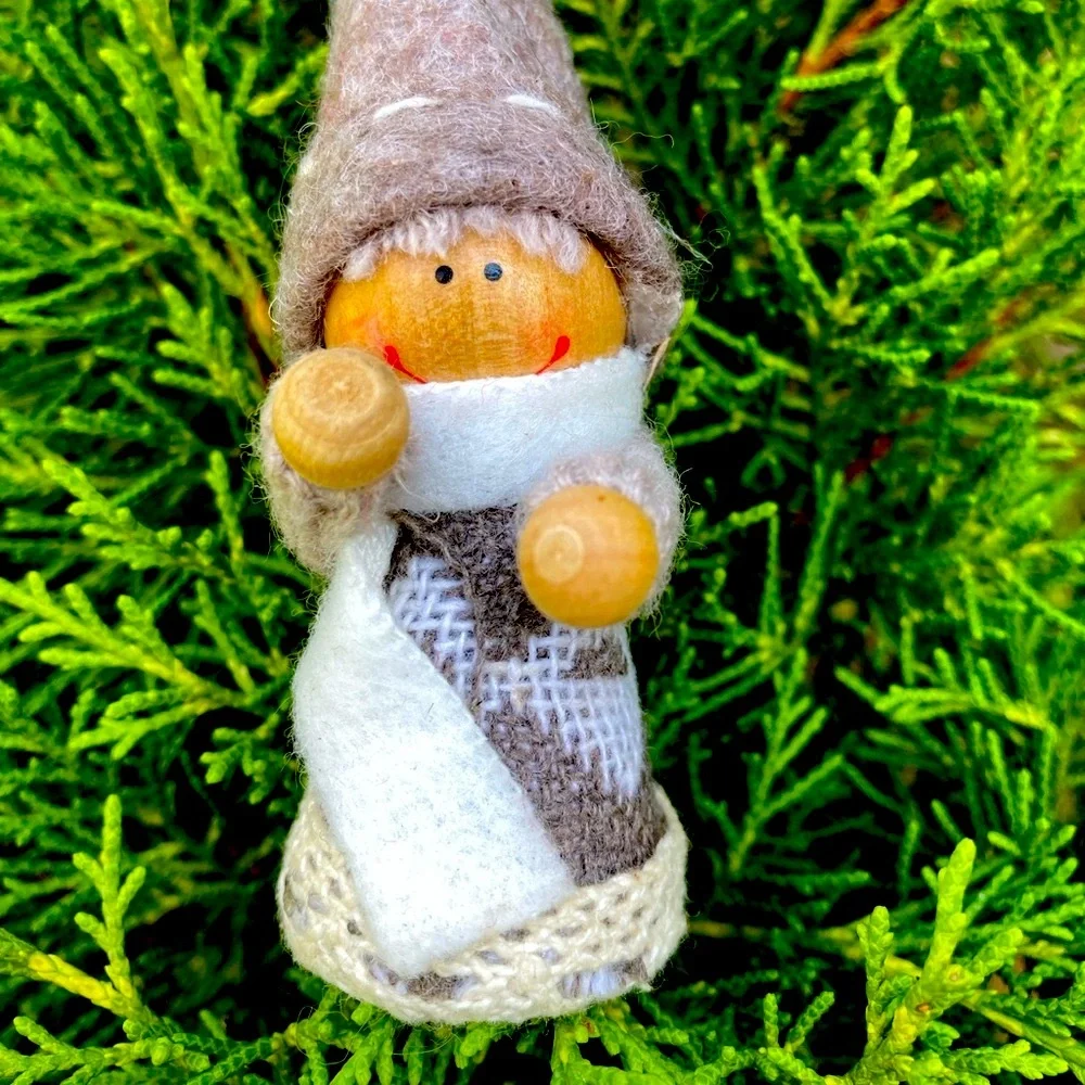 HANDMADE Ornament Christmas Santa Elf Germany Gray Red White Wood